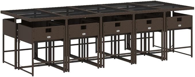11 pcs Patio Dining Set & Balcony Furniture Brown PE Rattan Outdoor Dining Set for Lawn Backyard Front Porch 108.3 x 41.7 x 28.7 in