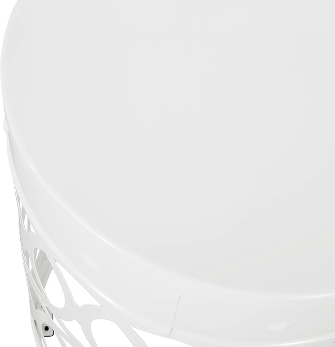 Set of 2 Round Metal Patio Side Tables Steel Accent End Tables with Geometric Circle Cut-Outs Weather Resistant Small Outdoor Furniture for Deck Pool Yard Balcony No Assembly,White