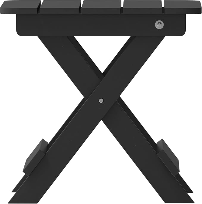 Flash Furniture Halifax Outdoor Folding Side Table, Portable All-Weather HDPE Adirondack Side Table, Black