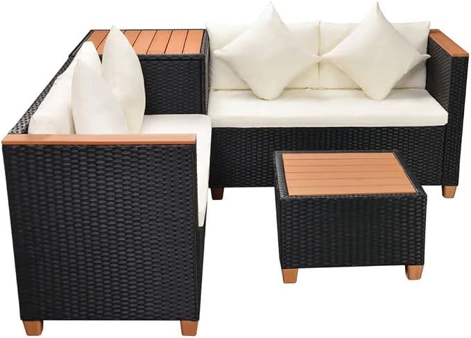 4 Piece Patio Lounge Set with Cushions,Outdoor Couch,Patio Bar Set,Modern Outdoor Furniture,Dining Bench with Back,Bistro Set,for Patio Deck Garden,Backyard & Lawn,Poly Rattan Black