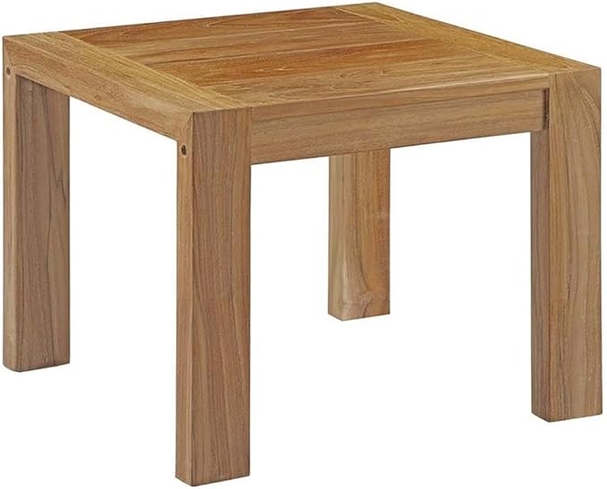 Pemberly Row 6-Piece Teak Wood Patio Sofa Set, Natural and White Finish, Water-Resistant Cushions, Includes Coffee Table, Sofa, Armchairs, Side Tables, Modern Outdoor Furniture for Backyard or Garden