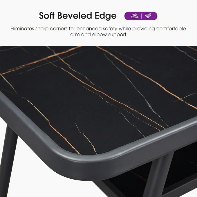PURPLE LEAF Outdoor Patio Height Table with Shelve Counter Pub Dining Table for Balcony Patio Dark Grey