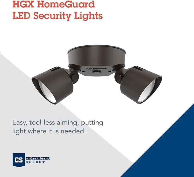 Lithonia Lighting HomeGuard 2-Light LED Outdoor Flood Lights, 4000K, Bronze | Dark Bronze Wall or Ceiling Mount LED Outdoor Lights, 4000K Cool White, Round Heads (HGX LED 2RH 40K 120 DDB M2)