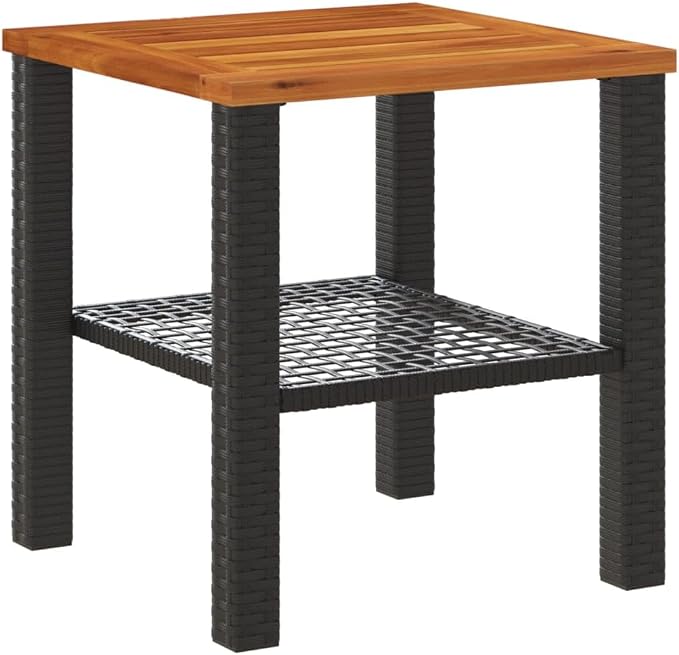 vidaXL Patio Table, Outdoor Coffee Table, Patio Furniture, Square Garden Table with Wooden Top for Lawn Backyard, Black Poly Rattan Acacia Wood