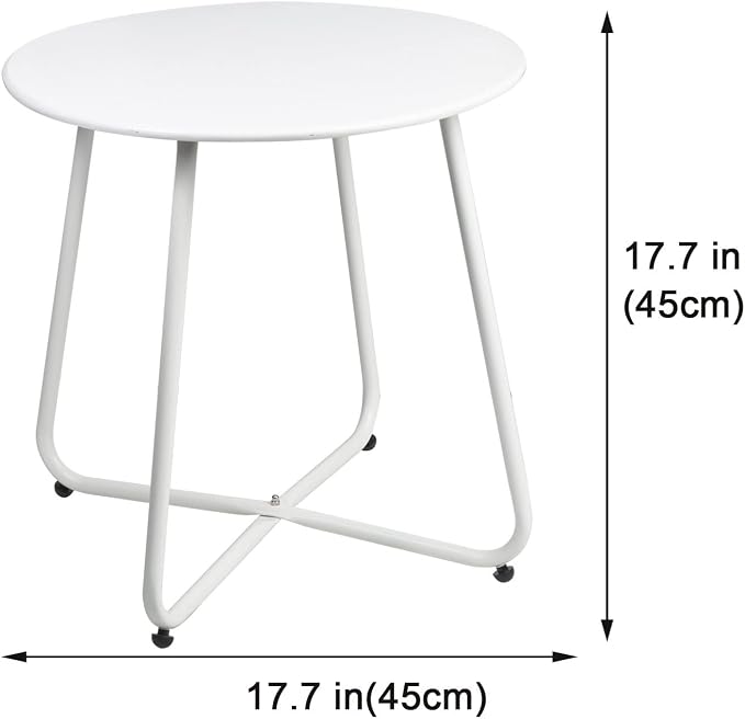 Side Table Anti-Rust Metal Outdoor End Table, Small Round Tables for Garden Balcony Yard, White