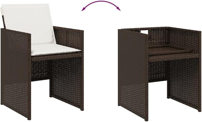 13-Piece Patio Dining Set with Cushions Brown PE Rattan Outdoor Furniture Set for Backyard Garden Balcony Porch, Tempered Glass Table & Foldable Chairs
