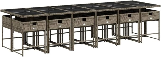 13 pcs Set Patio Dining Set & Outdoor Patio Furniture Set Gray Poly Rattan Garden Dining Set Balcony Furniture for Front Porch Lawn Backyard 129.9 x 41.7 x 28.7 in