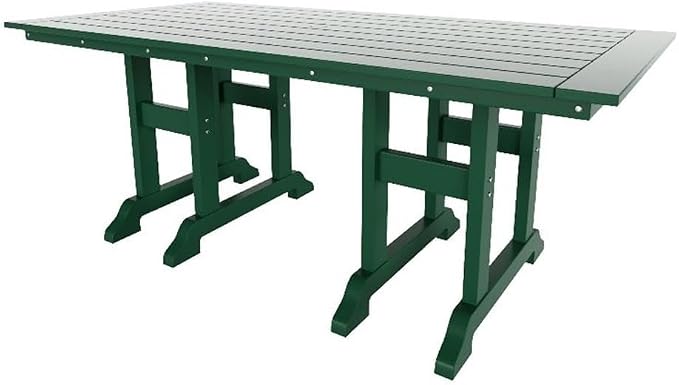 Costaelm Rectangle Outdoor Dining Tables, 71'' Patio Table with Umbrella Hole for 6 Person, Balcony Outdoor Buffet Table, Porch Tables for Outside Lawn Porch Bistro Furniture, Dark Green