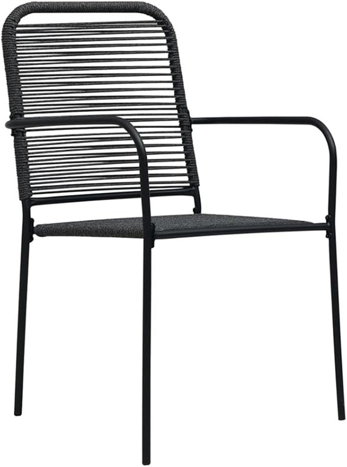 BOWERY HILL 6-Piece Patio Dining Set, Cotton Rope, Powder-Coated Steel, Tempered Glass Table, Black Finish, All-Weather, Contemporary Outdoor Furniture for Garden, Deck, Patio Dining Use