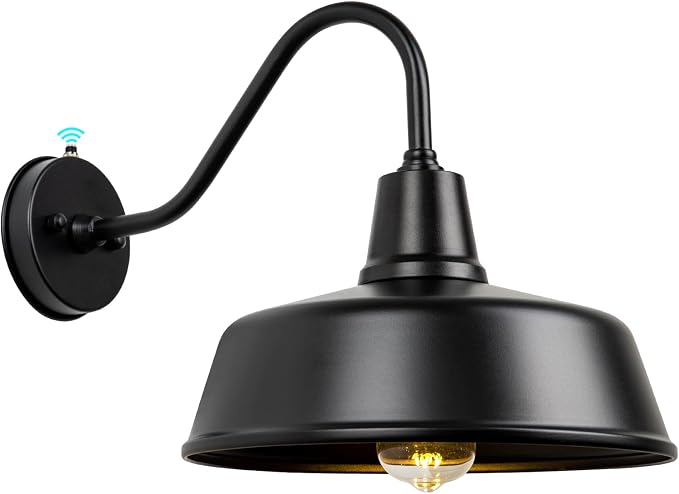 Gooseneck Barn Light, 12.6" Dusk to Dawn Black Outdoor Wall Sconce | Weatherproof Steel Exterior Large Lighting Fixture, E26 Base, Easy DIY Install for Porch, Garage, Barn, Farmhouse(1 PC)