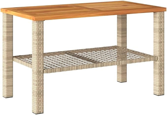 vidaXL Patio Table, Outdoor Coffee Table, Patio Furniture, Rectangular Garden Table for Lawn Backyard, Beige Poly Rattan Acacia Wood