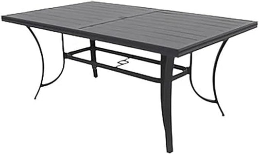 Four Seasons Courtyard Palermo Slat Top Table with Aluminum and Powder Coated Frame and Umbrella Hole for Outdoor Dining Tables, Gray
