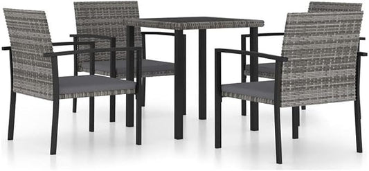 BOWERY HILL 5-Piece Patio Dining Set, Gray Poly Rattan, Weather-Resistant Outdoor Furniture with Cushioned Seating, Powder-Coated Steel Frame, Modern Garden or Backyard Set for 4 People Dining