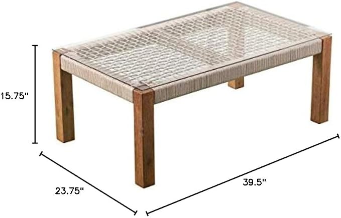 SEI Outdoor Patio Furniture - Brendina Outdoor Glass Top Cocktail Table - Transitional Design Natural Solid Wood - Ideal for Patio, Backyard (OD1089300)