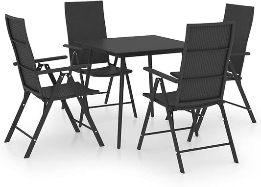 5-Piece Outdoor Dining Set with Black PE Rattan, Metal Frame, and Reclining Chairs for Patio