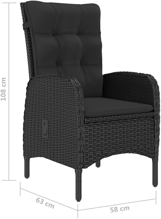 Afuera Living 3-Piece Patio Dining Set, Black Poly Rattan/Steel/Acacia Wood, Square Table with 2 Chairs, Weather-Resistant Cushions, Modern Style for Outdoor Patio, Garden, or Balcony Use