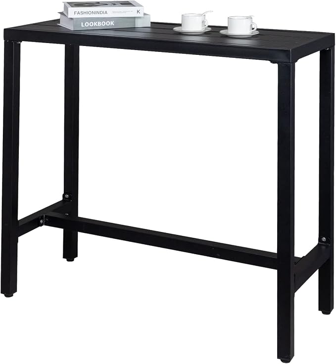Outdoor Bar Table Narrow Counter Height Dining Table with Adjustable Feet Pub Table for Garden Patio Backyard Poolside Black Outdoor Bar Table, 40" Black Patio Bar Height Counter Table Console Table