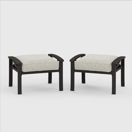 Hassyee 2 Pieces All-Weather Metal Outdoor Conversation Set with Coffee Table and Removable Cushions for Balcony, Patio Furniture Set with Modern Curved Design for Backyard, Lawn (2 Ottomans)