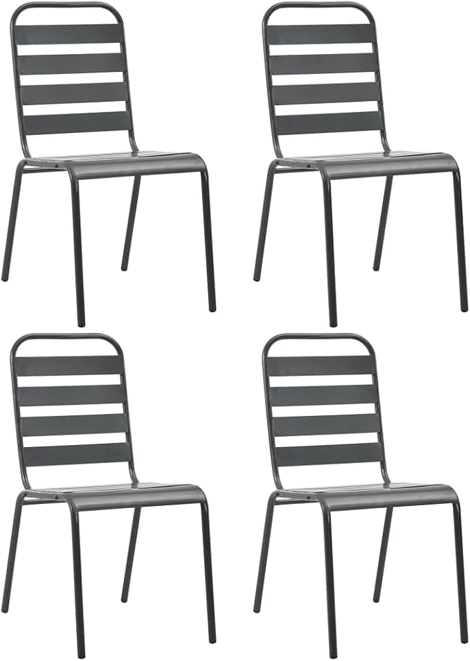 5 Piece Patio Dining Set Steel Dark Gray Outdoor Table and Chairs with Slatted Design, Weather Resistant Stackable Seating for Garden Dining Room Backyard, Durable Steel Powder Coated Furniture Set