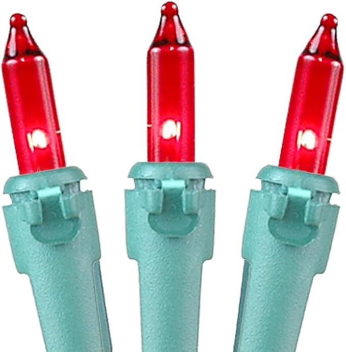 Novelty Lights 50 Feet 100 Bulbs Red on Green Wire Incandescent Mini Lights