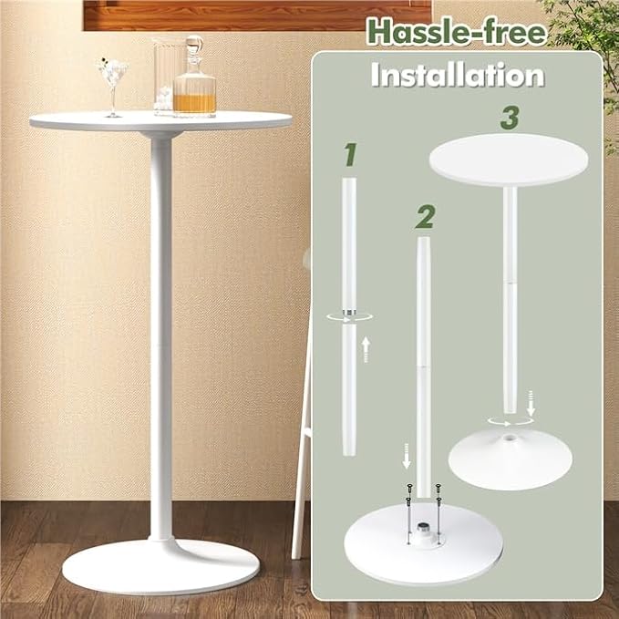 ERGOMASTER Cocktail Table,Two-in-one Modern Style Standing Circular Bar Table 40"/22" Two Convertible Height Suitable for Dining Room, Restaurant, Kitchen (4, White)