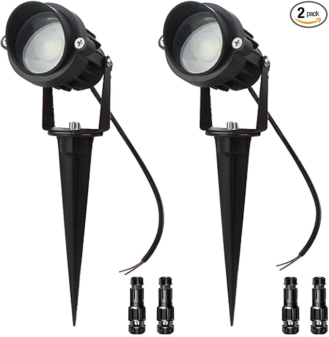 LAVAED 10W LED Landscape Lights 12V Outdoor Spotlight with Connectors Low Voltage Landscape Lighting Warm White Waterproof Yard Uplight(2Pack)