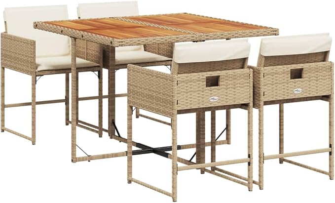5 pcs Set Patio Dining Set & Balcony Furniture Beige PE Rattan Garden Dining Set Outdoor Dining Set for Lawn Backyard Front Porch 43.3 x 41.7 x 28.7 in