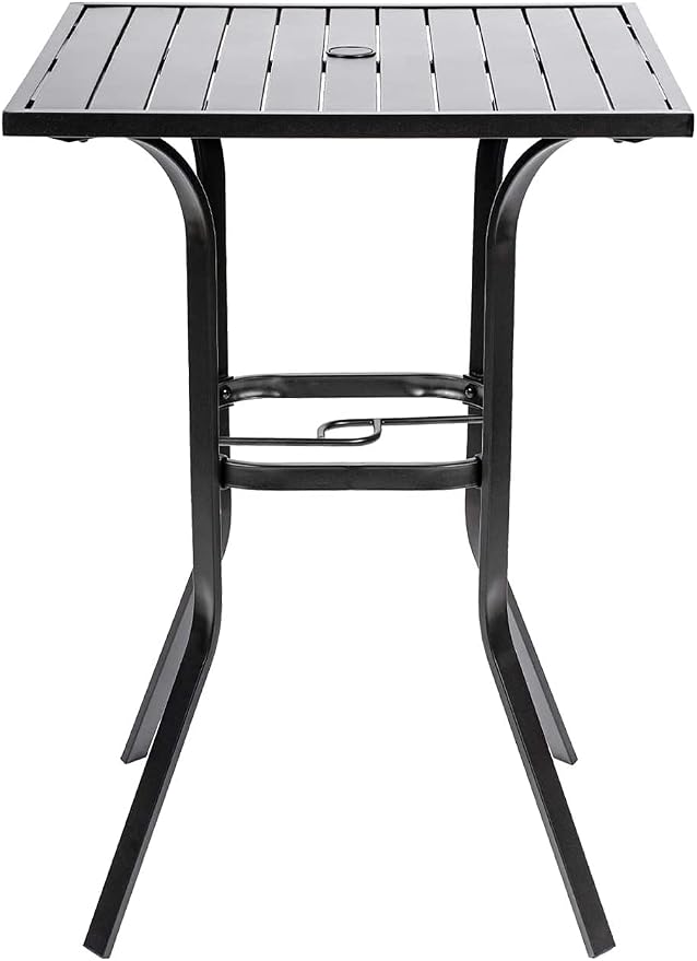 Oakcloud Patio Square Height Bar Table Outdoor Metal Frame Bistro Table with Umbrella Hole -39" Height Coating Old Craft,Rust and Weather Resistant,Classic Black
