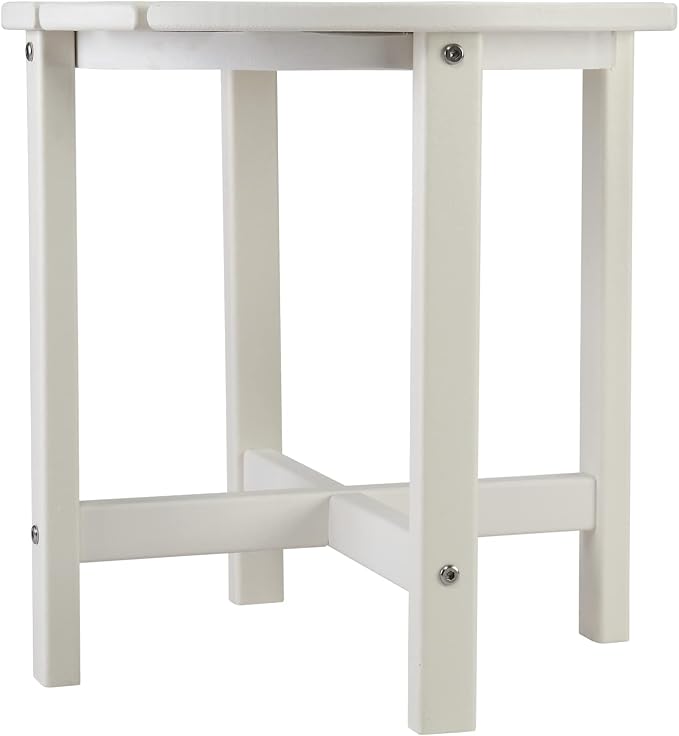 18" HDPE Adirondack Weather Resistant Square Side Table for Patio, Backyard, Pool, Indoor, Beach Use, Easy Maintenance (Round, White)