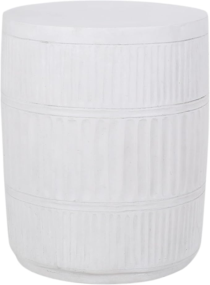 Outdoor Side Table 15" Cylindrical Shape Lightweight Concrete-Look Outdoor Indoor Accent Table Decorative Garden Stools, for Patio Porch Living Room, White