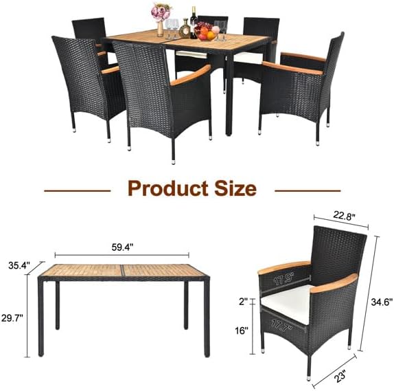 7 Pieces Patio Furniture Set, Rattan Dining Table & Chair, Backyard Furniture Outdoor Conversation Set for Garden, Patio Dining Sets