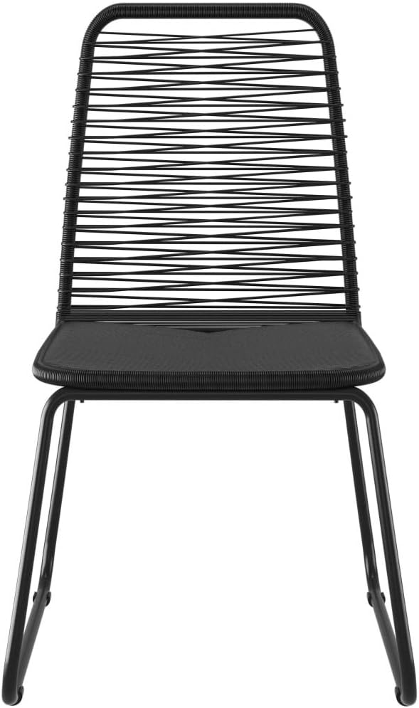 3 Piece Patio Dining Set PVC Rattan Black Outdoor Furniture Set with Glass Tabletop and Lightweight Chairs for Garden, Terrace, Balcony