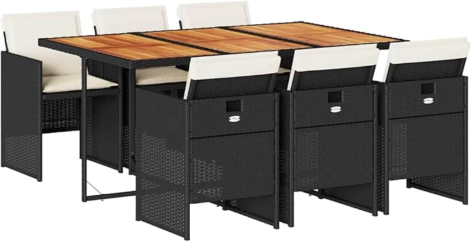 7 pcs Set Modern Garden Dining Set & Outdoor Dining Set Black Synthetic Poly Rattan Patio Furniture Set Balcony Furniture for Garden Backyard Patio 65.0 x 41.7 x 28.7 in