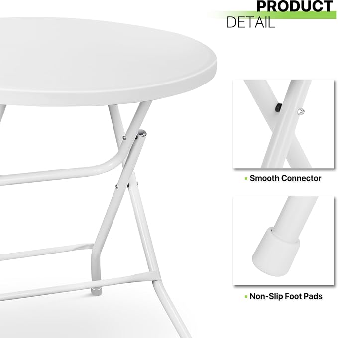 Magshion 31" Round Folding Table White Foldable Plastic Card Outdoor Utility Tables for Picnic Party Dining, 5 Pack