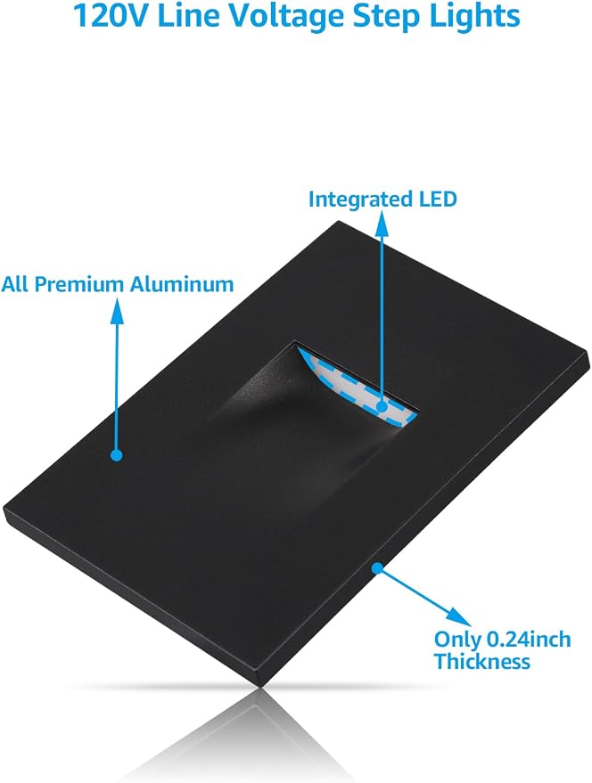 LEONLITE 6-Pack 5CCT 120V LED Step Lights, Vertical, Black | 150LM, 5%-100% Dimmable, CRI90, ETL, Indoor Outdoor Stair Lights, Wet Location, 2700K/3000K/3500K/4000K/5000K, Aluminum