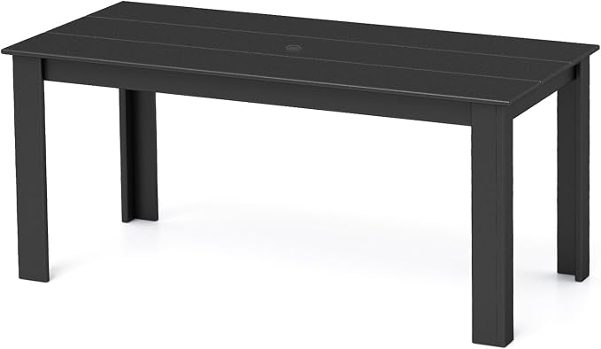IVY&LANE Outdoor Dining Table | HDPE | 67’’ Rectangle Tables | Black | All Weather | Umbrella Hole | Patio Furniture | for Poolside Lawn Garden Backyard