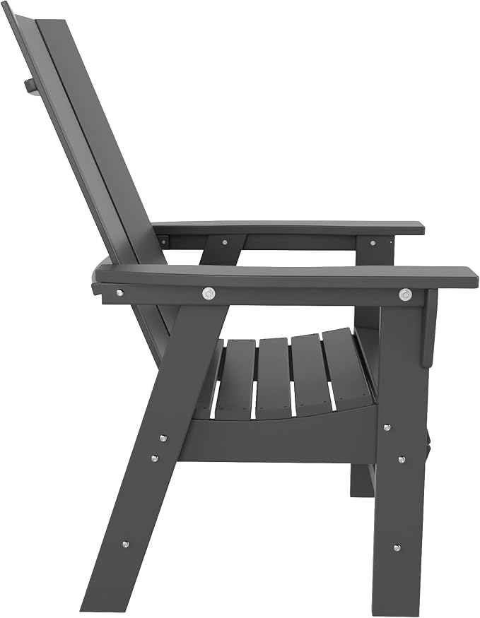 WestinTrends Ashore 5 Pieces Adirondack Patio Dining Set, All Weather Poly Lumber Slatted Modern Farmhouse Outdoor Furniture Set, 43" Trestle Square Table and 4 Adirondack Dining Chair, Gray
