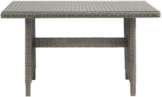 Asti All-Weather Wicker Outdoor Dining Table with Glass Top, Rust-Resistant Aluminum Frame, Weatherproof Patio Furniture, 55 in. W x 31 in. D x 30 in. H, Ideal for Garden and Deck