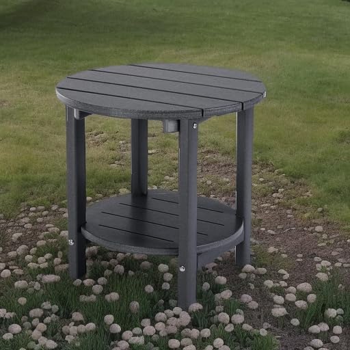 LZRS Adirondack Side Table Double End Table, Outdoor Coffee Tables for Patio, Backyard,Pool, Indoor Companion, Easy Maintenance & Weather Resistant(Grey)