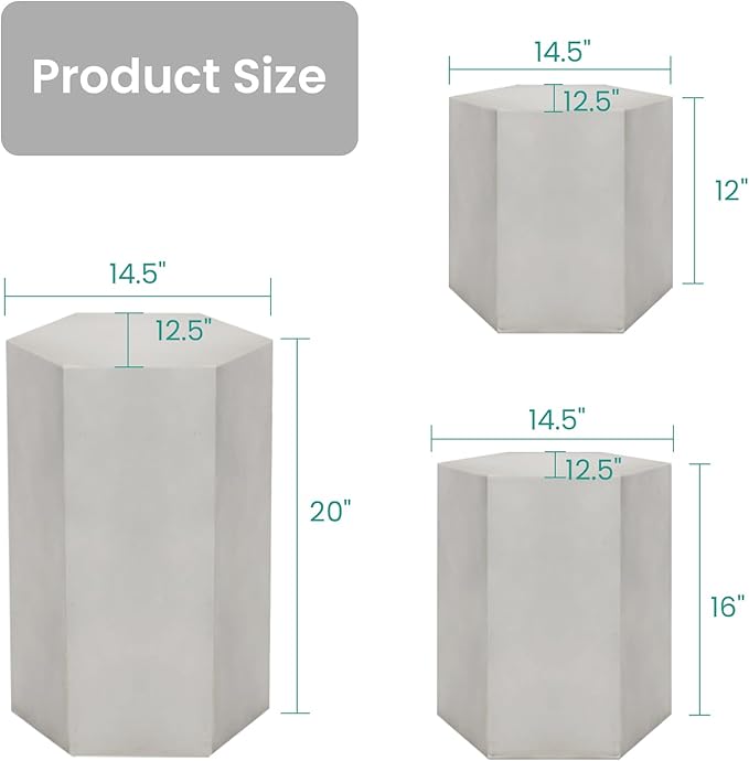 SUNBURY Concrete Side Table, 16" H Outdoor End Table, Morden Decor Side Tables for Patio in Light Grey for Garden, Living Room, Bedroom