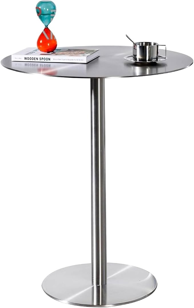 Stainless Steel Bar Table Leisure Table Round Kitchen Dining Table StylishSofa Side Tables for Garden Outdoor Patio Bistro Cafe Reception Area, High Table Desk with Metal Base ( Size : 40x40x95cm )
