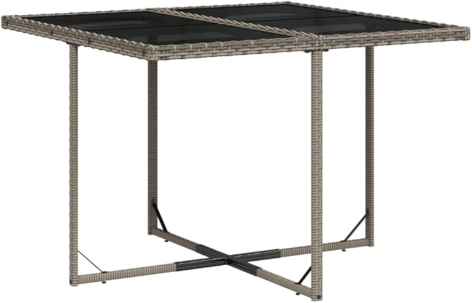 5-Piece Gray Patio Dining Set with Cushions, PE Rattan Outdoor Furniture Set, Compact Foldable Chairs, Tempered Glass Table for Backyard, Balcony, Porch
