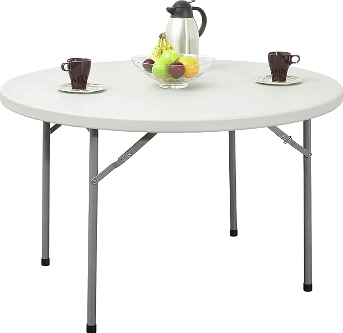 PRO&Family 4' / 48 inches / 4 Foot / 120 cm / 4 ft White Round Folding Table White Granite Outdoor Table 4 Ft Card Table Round Classroom Tables Plastic Circle Table Round Fold Up Table Card Table