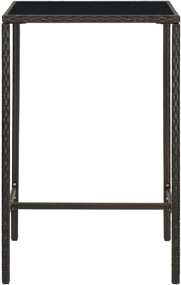 Outdoor Bar Table 27.6 x 27.6 x 43.3 inch Brown PE Rattan Patio Bistro Cocktail Table with Tempered Glass Top and Steel Frame Weather-Resistant for Garden Balcony Backyard Porch