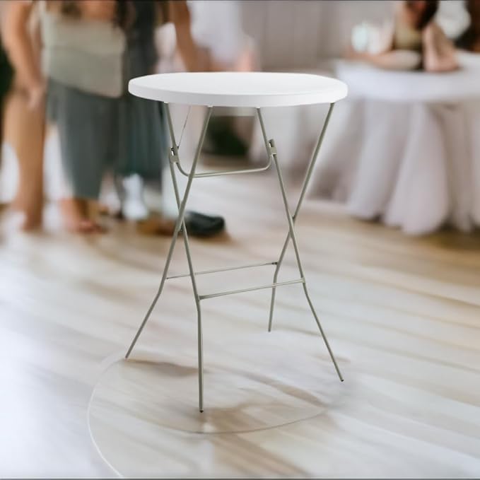 PRO&Family 32 Inch Round Cocktail Table - White Tall Foldable Bar Height Table for Outdoor Parties