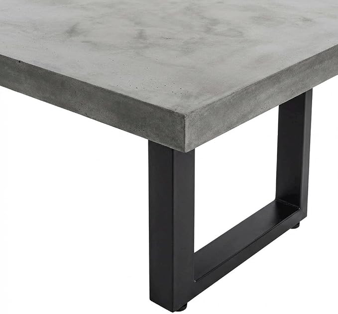 Outdoor EscapeGray Cement Top Outdoor Dining Table for Six, Concrete Surface, Modern Design, Weather-Resistant, Garden and Backyard Use