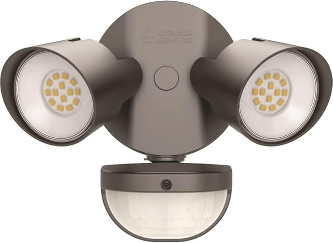 Lithonia Lighting HomeGuard 2-Light LED Outdoor Flood Lights, Motion Sensor | Dark Bronze Motion Sensor Outdoor Lights with Dusk to Dawn, 4000K Cool White, Round Heads (HGX LED 2RH 40K 120 MO DDB M2)