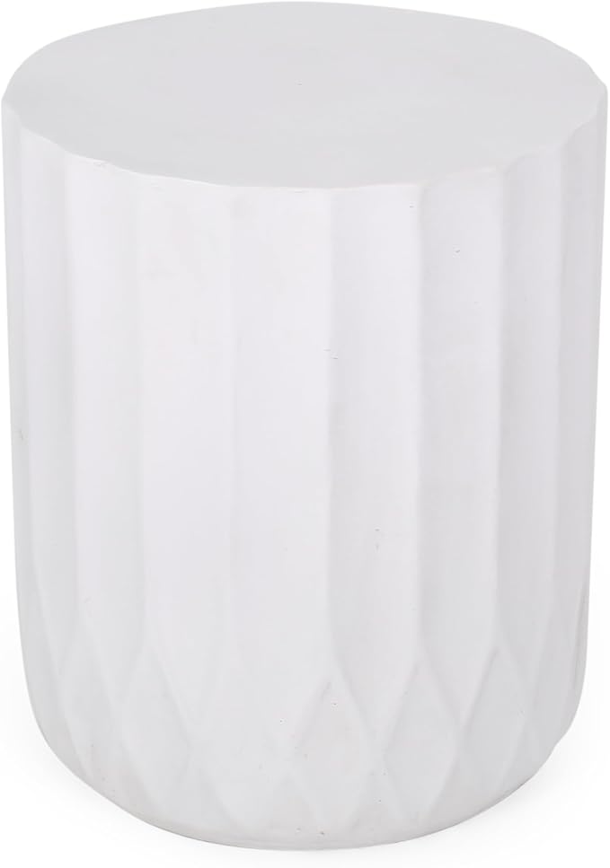 Outdoor Side Table Round Cylinder Side Table Concrete End Tables Small Stone Coffee Tables Patio Garden Stool Plant Stand for Porch, Backyard Balcony,Weather Resistant, MgO,White