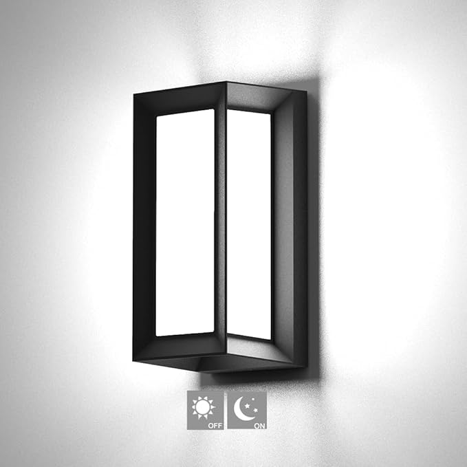 Outdoor Wall Light Dusk to Dawn,Modern Exterior Wall Sconce LED,6000k Black Exterior Wall Fixtures,Ouside Light for House Garage Walkway Backyard Garden