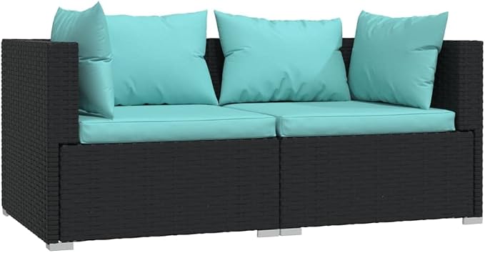 Patio Lounge Set with Cushions,Outdoor Patio Furniture,Conversation Furniture,Patio Furniture Sets,for Terrace,Garden,Backyard,3 Piece Black Poly Rattan